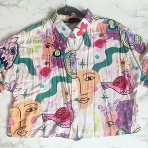 Colorful Art Graphic Cropped Shirt